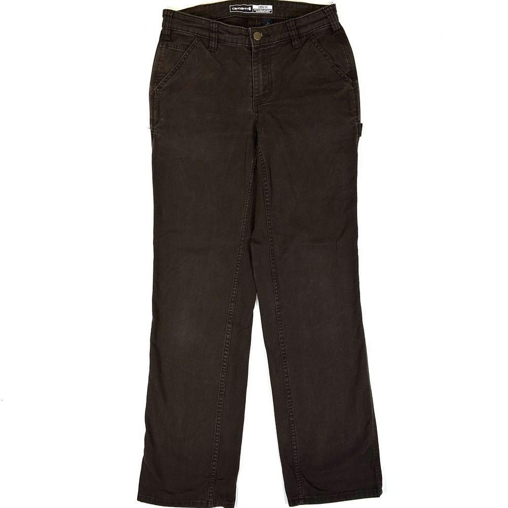 Carhartt Rugged Flex Loose Fit Canvas Work Pant Dark Brown BN2080-W Women 28 Reg
